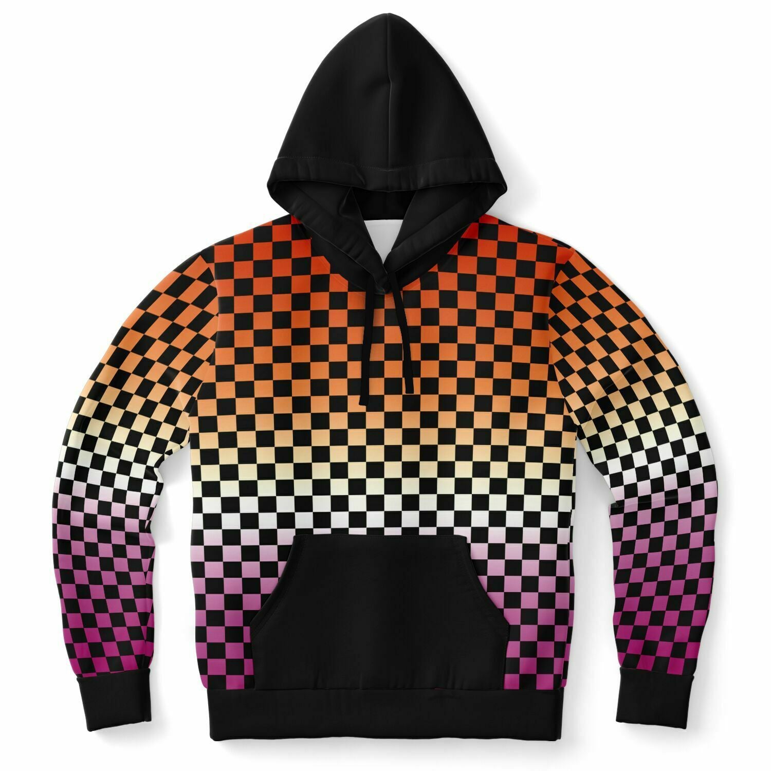 Lesbian Pride Black Contrast Checkered Pullover Hoodie Fashion Hoodie - AOP PRIDE MODE