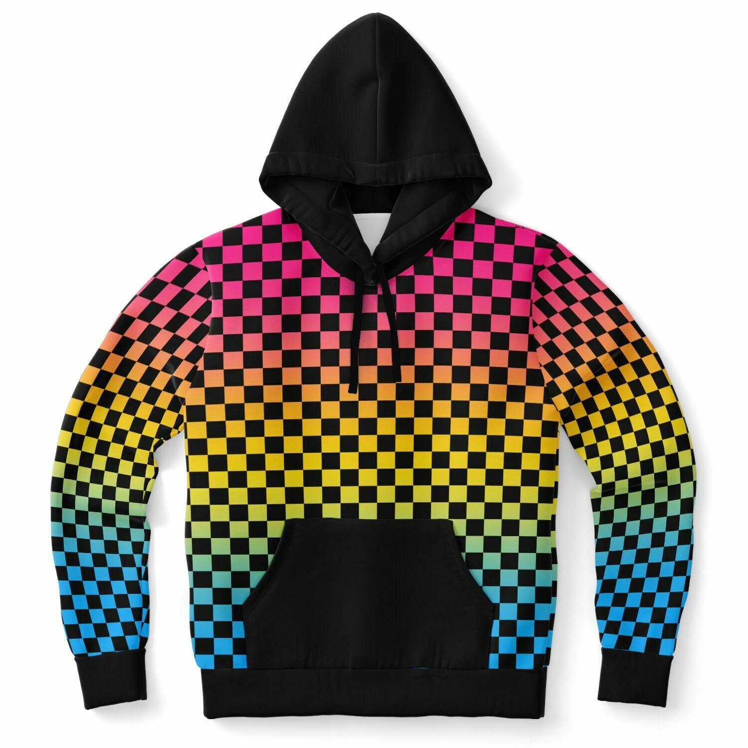 Pansexual Pride Black Contrast Checkered Pullover Hoodie Fashion Hoodie - AOP PRIDE MODE