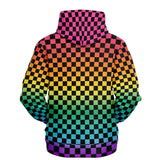 Bright Rainbow Pride Black Checkered Pullover Hoodie
