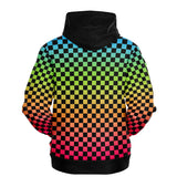 Panromantic Pride Black Contrast Checkered Pullover Hoodie