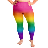 Bright Rainbow Ombre Pride High-Waist Plus Leggings Plus Size Legging - AOP PRIDE MODE