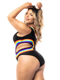 Asymmetric Rainbow Cut-out Bodysuit Bodysuit PRIDE MODE