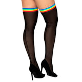 Rainbow Trim Black Mesh Thigh-high Tights Tights PRIDE MODE