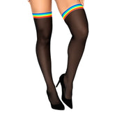 Rainbow Trim Black Mesh Thigh-high Tights Tights PRIDE MODE