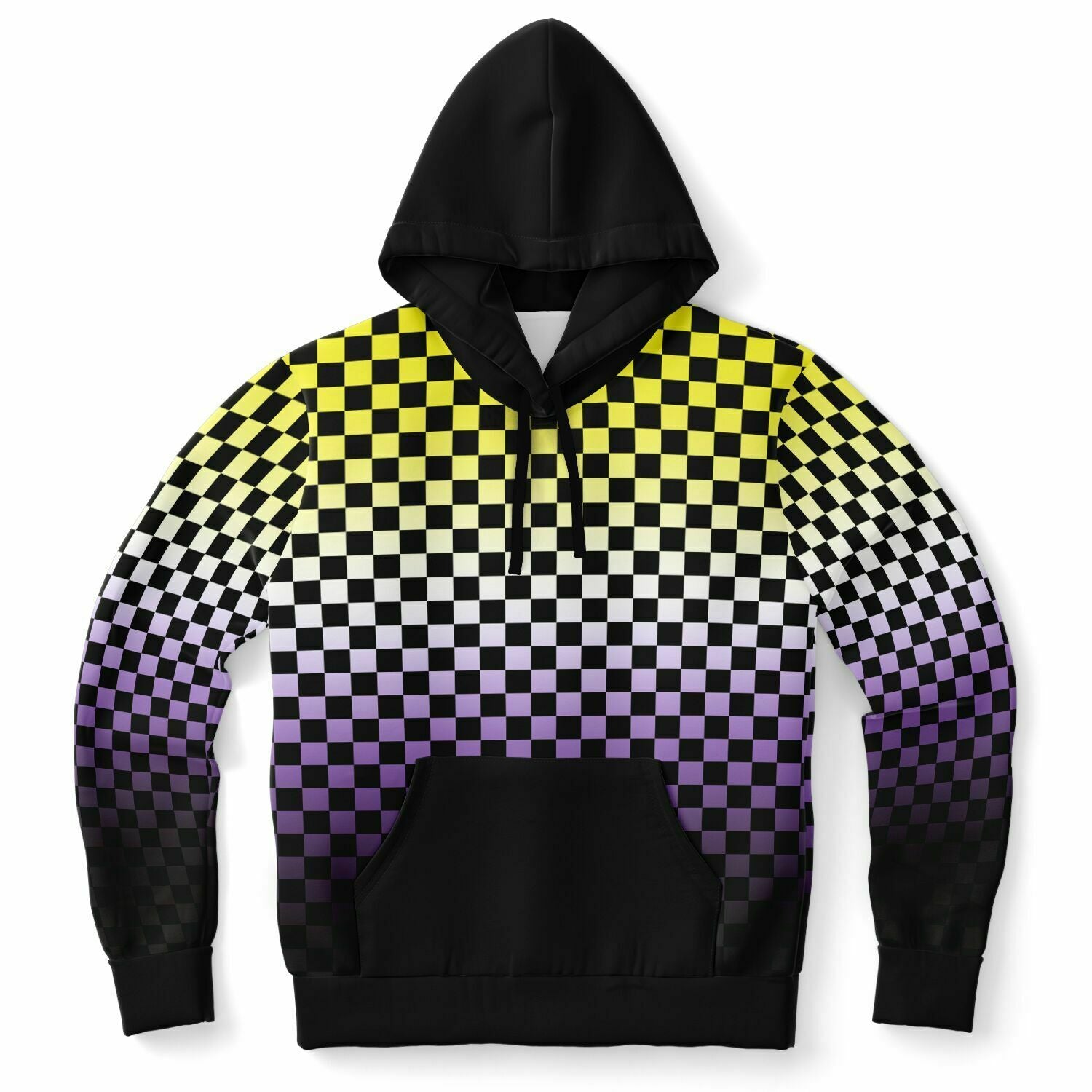 Non-binary Pride Black Contrast Checkered Pullover Hoodie Fashion Hoodie - AOP PRIDE MODE