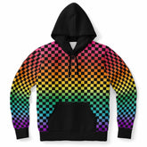 Bright Rainbow Pride Black Contrast Checkered Pullover Hoodie