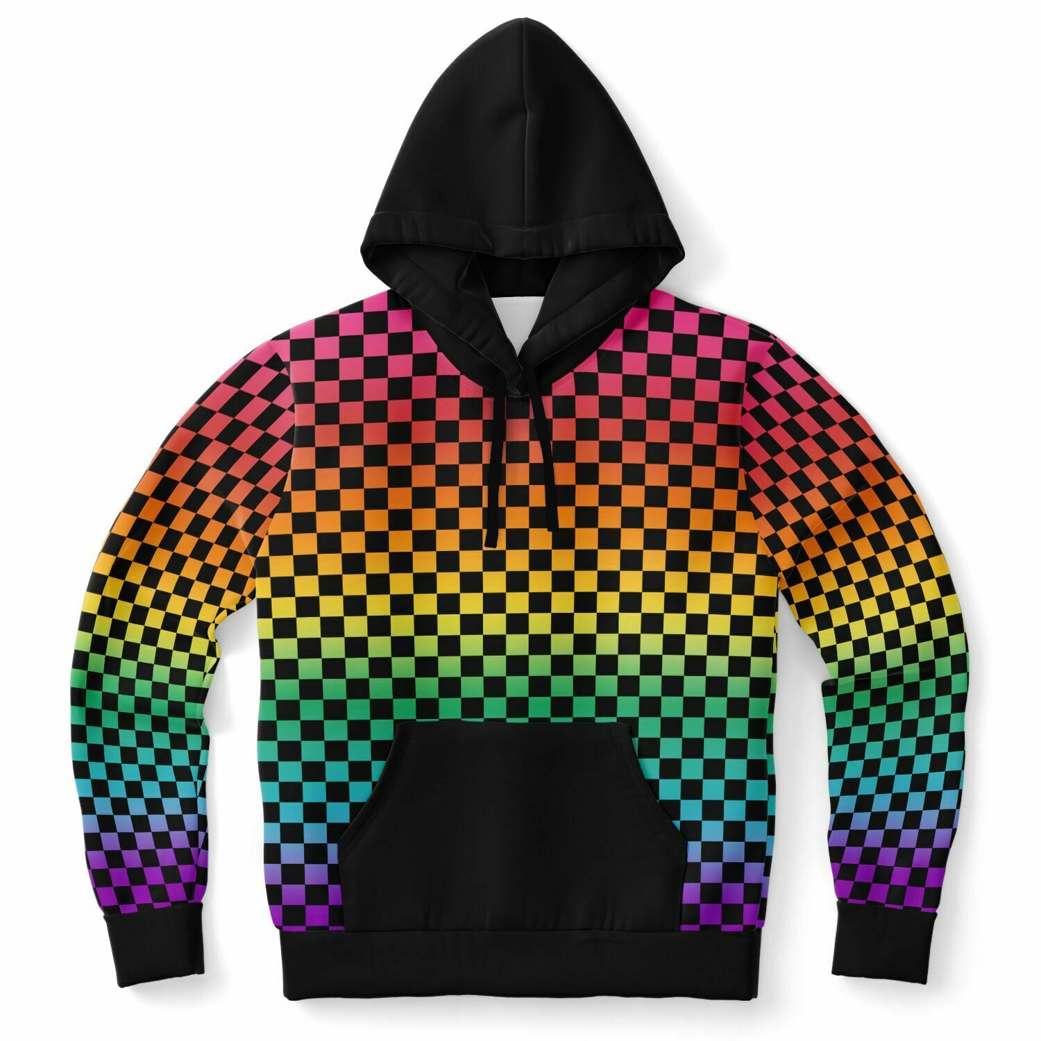 Bright Rainbow Pride Black Contrast Checkered Pullover Hoodie Fashion Hoodie - AOP PRIDE MODE