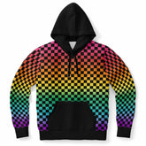 Bright Rainbow Pride Black Contrast Checkered Pullover Hoodie Fashion Hoodie - AOP PRIDE MODE