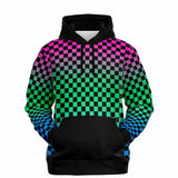 Polysexual Pride Black Contrast Checkered Pullover Hoodie Fashion Hoodie - AOP PRIDE MODE