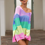 Pastel Rainbow Stripe Knit Sweater Sweater PRIDE MODE