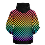 Bright Rainbow Pride Black Contrast Checkered Pullover Hoodie Fashion Hoodie - AOP PRIDE MODE