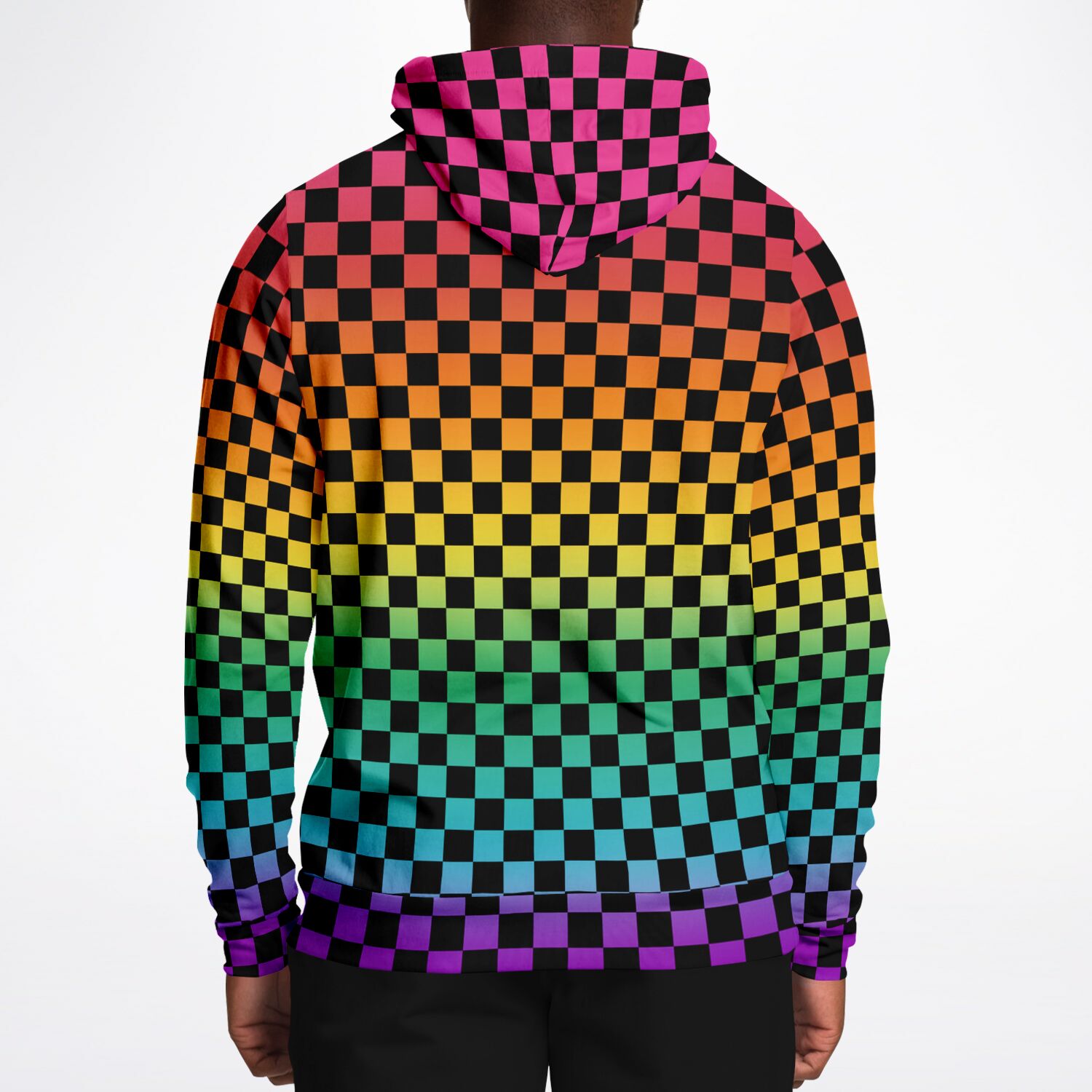 Bright Rainbow Pride Black Checkered Pullover Hoodie