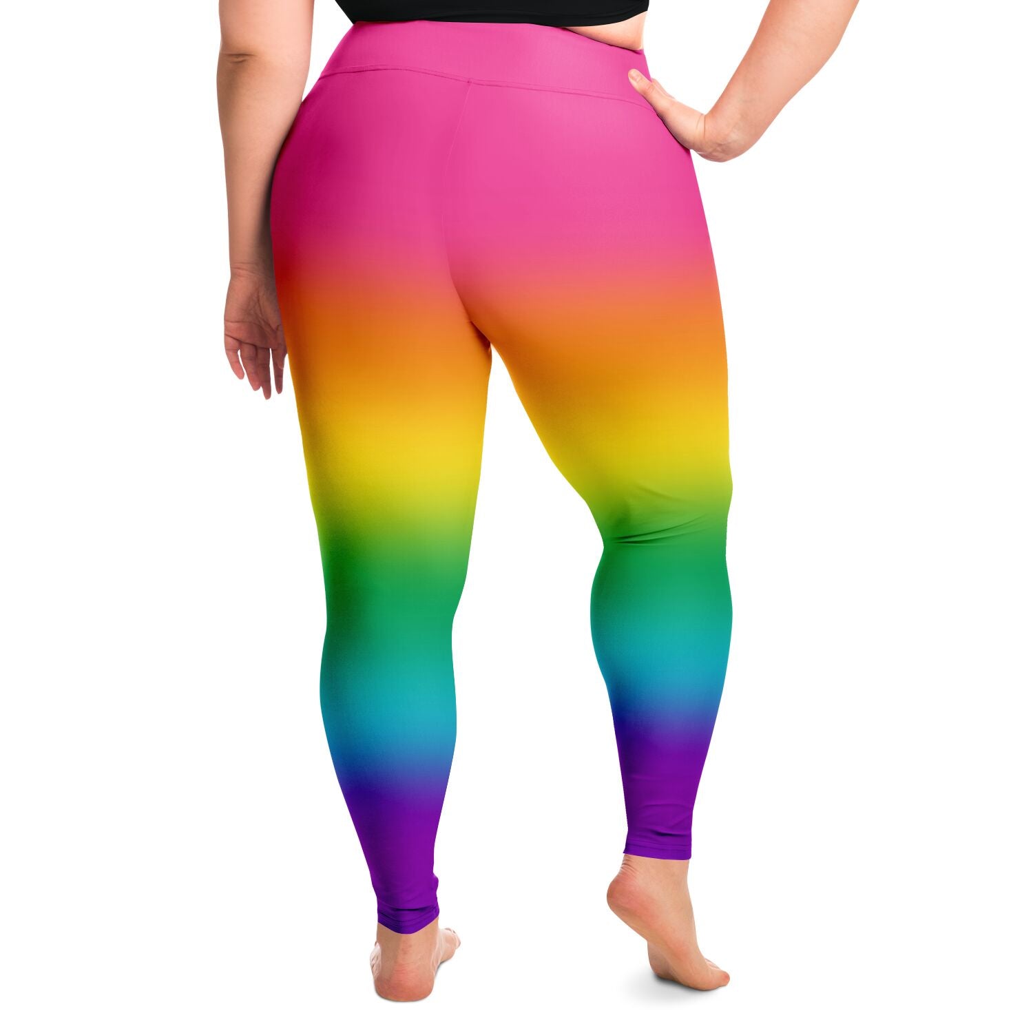 Bright Rainbow Ombre Pride High-Waist Plus Leggings Plus Size Legging - AOP PRIDE MODE
