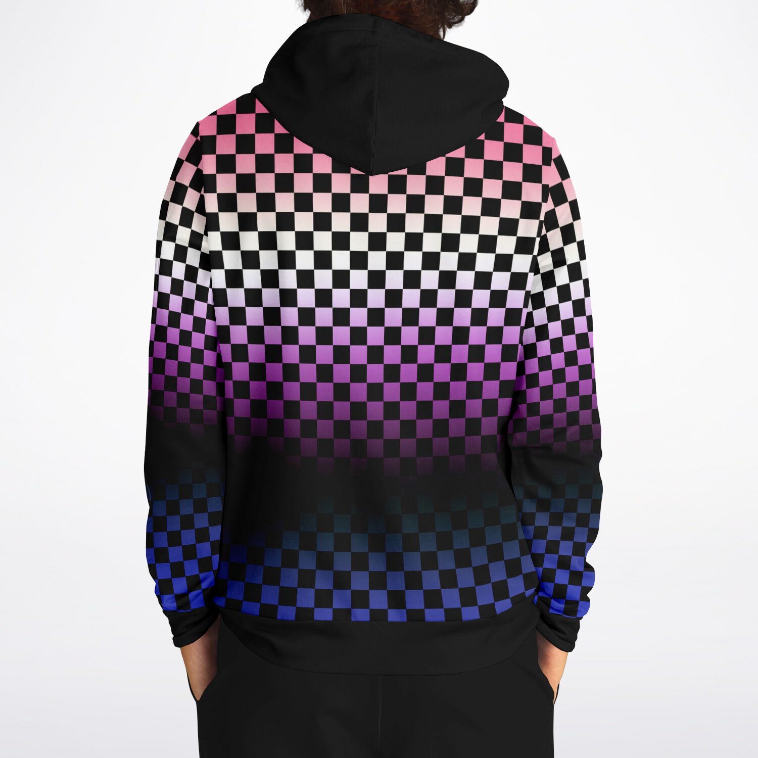 Genderfluid Pride Black Contrast Checkered Pullover Hoodie Fashion Hoodie - AOP PRIDE MODE