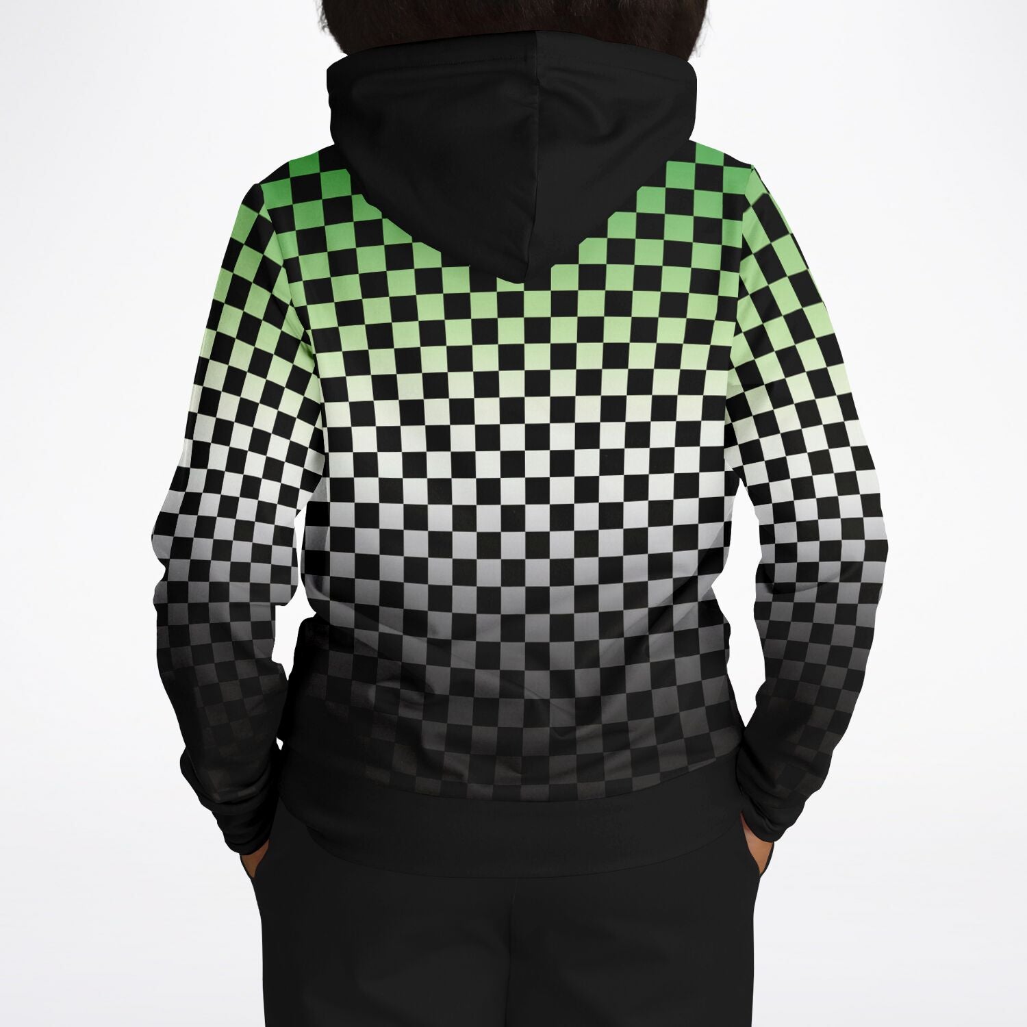 Aromantic Pride Black Contrast Checkered Pullover Hoodie Fashion Hoodie - AOP PRIDE MODE