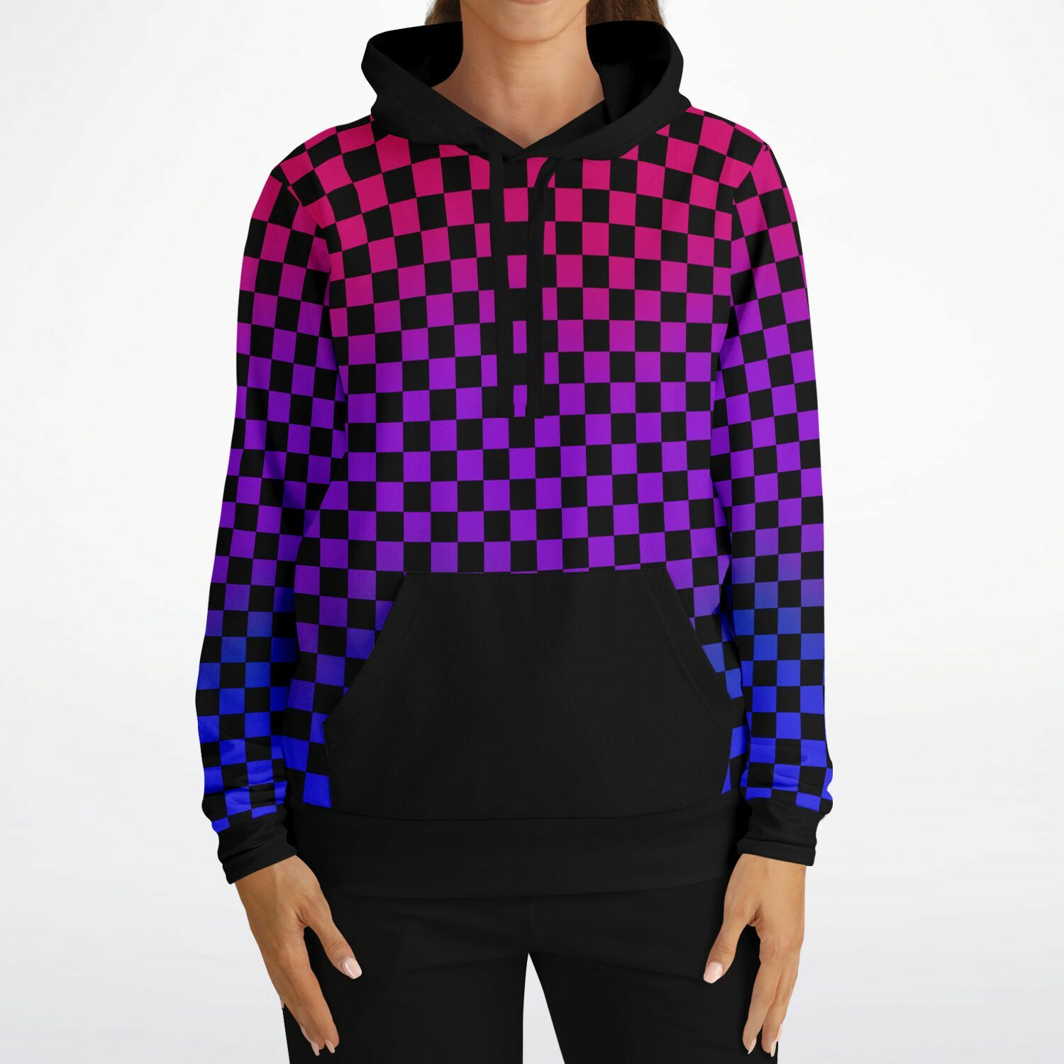 Bisexual Pride Black Contrast Checkered Pullover Hoodie