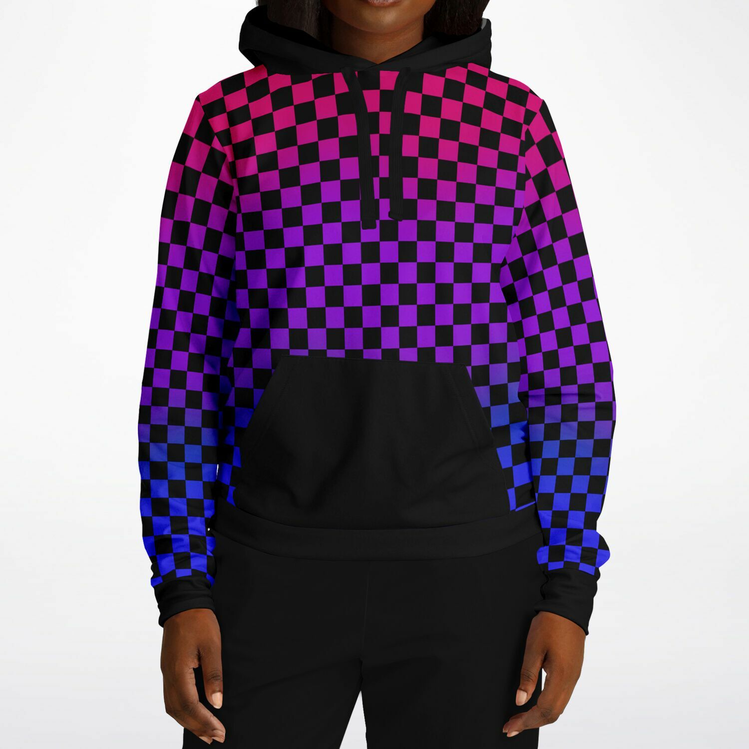 Bisexual Pride Black Contrast Checkered Pullover Hoodie