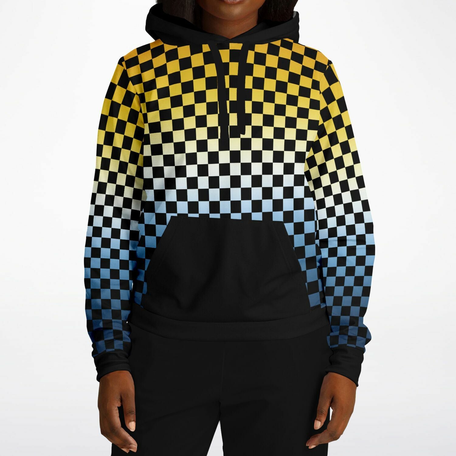 Aroace Pride Black Contrast Checkered Pullover Hoodie
