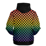 Rainbow Pride Black Contrast Checkered Pullover Hoodie Fashion Hoodie - AOP PRIDE MODE