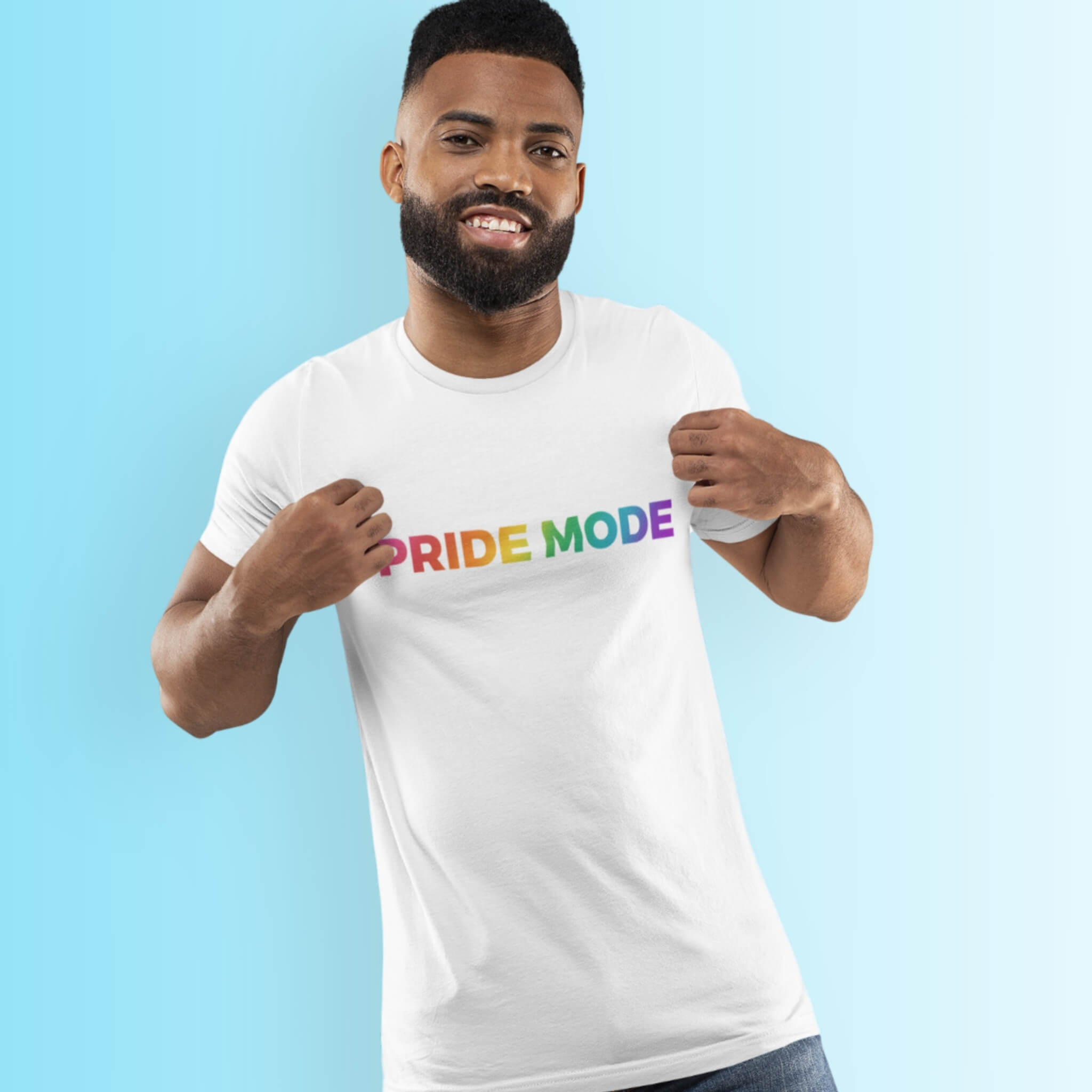 Pride Mode Bright Rainbow Ombre Logo Tee