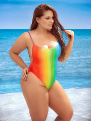 Rainbow Gradient Braided Strap Open-back Swimsuit One-piece Swimsuit PRIDE MODE