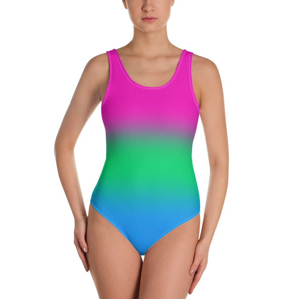 Polysexual Pride Ombre Open-back Swimsuit  PRIDE MODE
