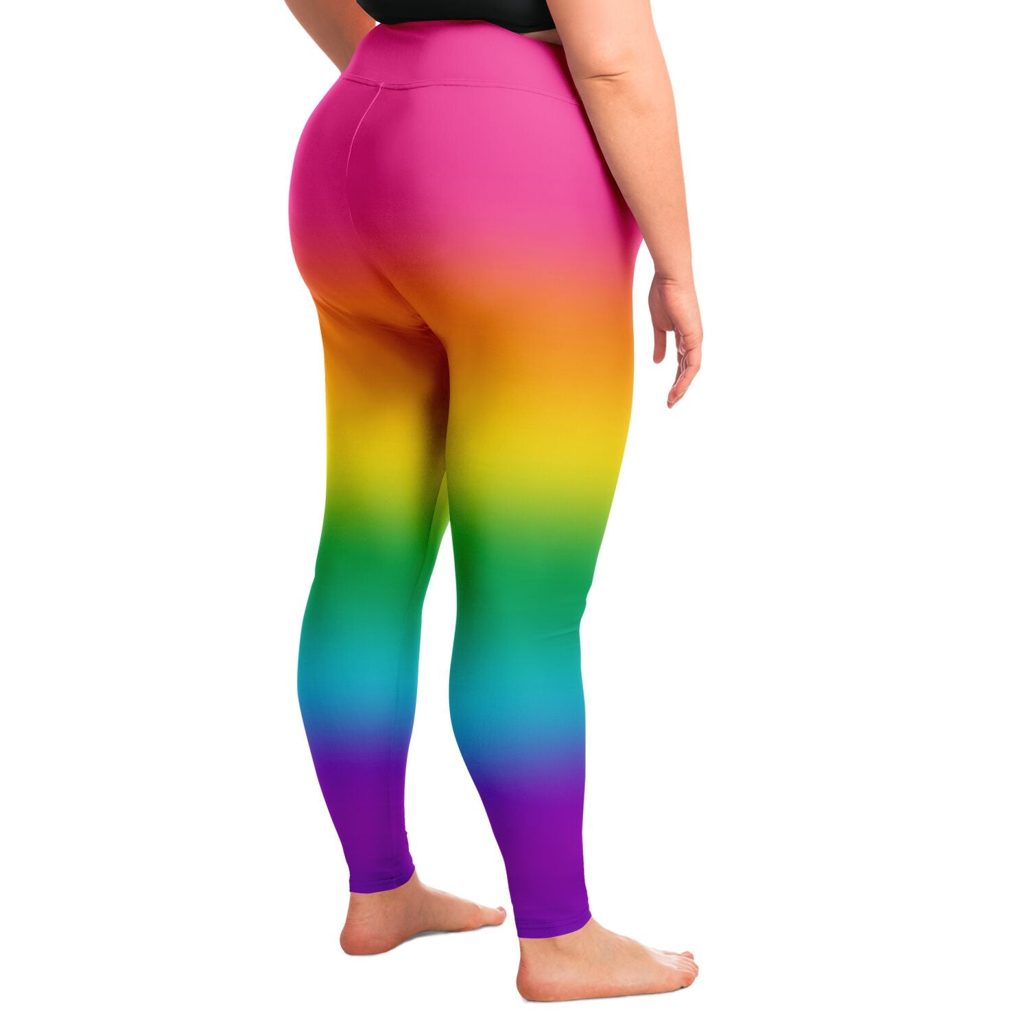 Bright Rainbow Ombre Pride High-Waist Plus Leggings Plus Size Legging - AOP PRIDE MODE