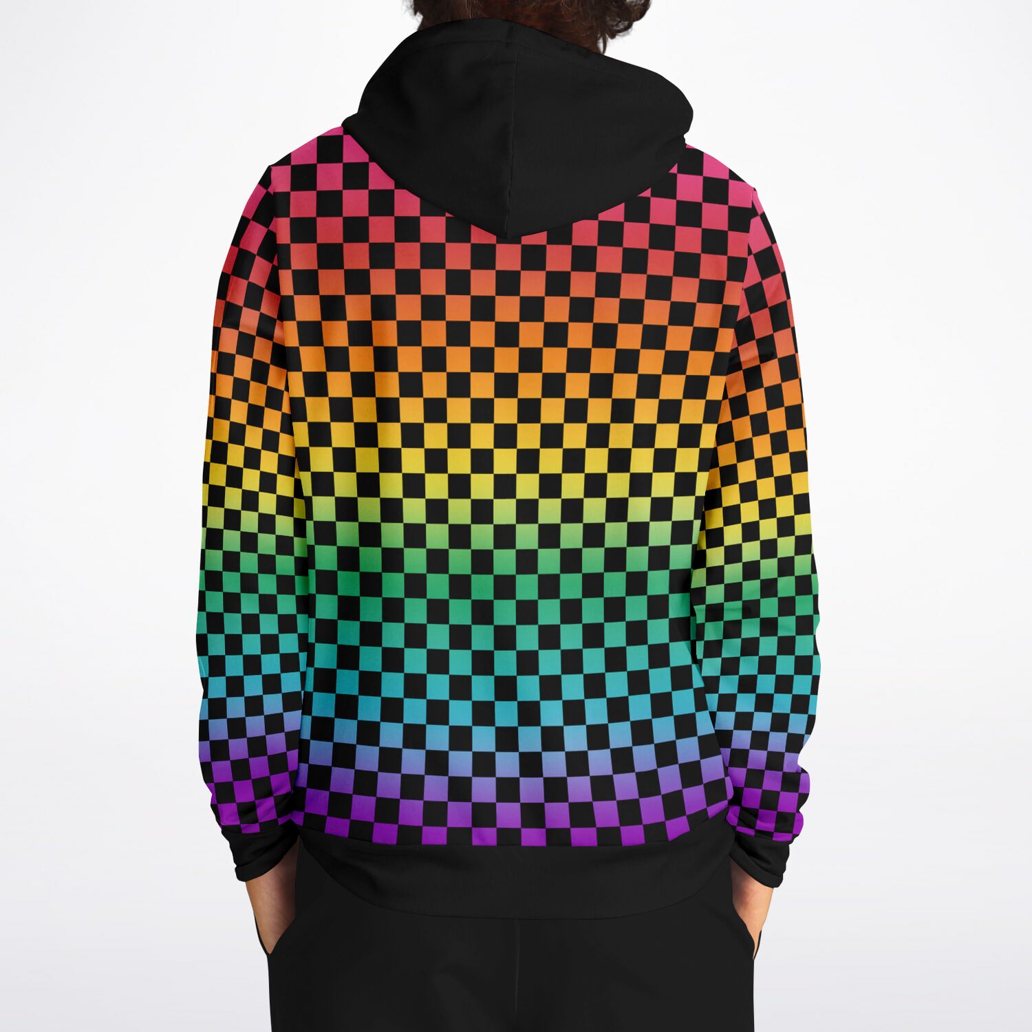 Bright Rainbow Pride Black Contrast Checkered Pullover Hoodie Fashion Hoodie - AOP PRIDE MODE