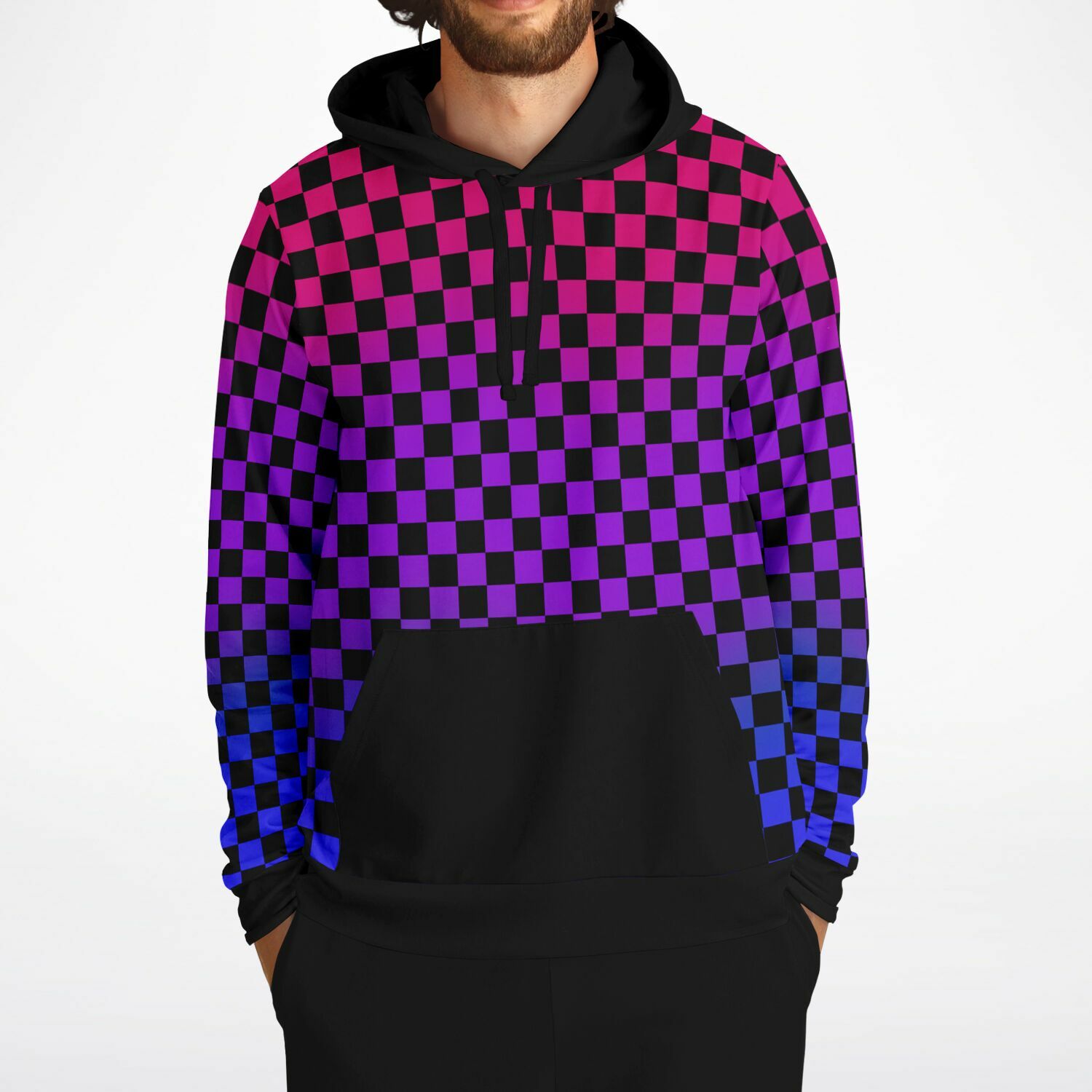 Bisexual Pride Black Contrast Checkered Pullover Hoodie