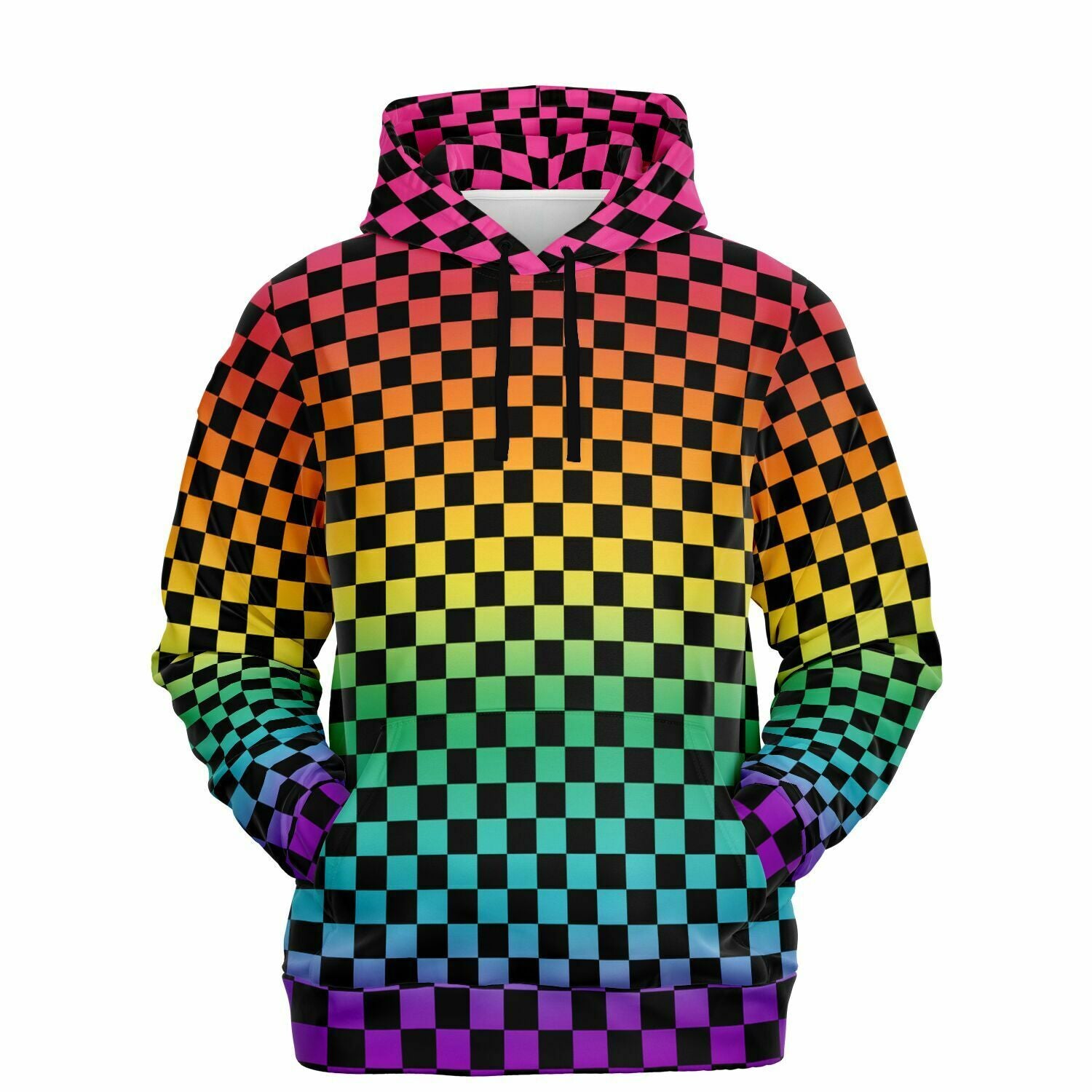 Bright Rainbow Pride Black Checkered Pullover Hoodie