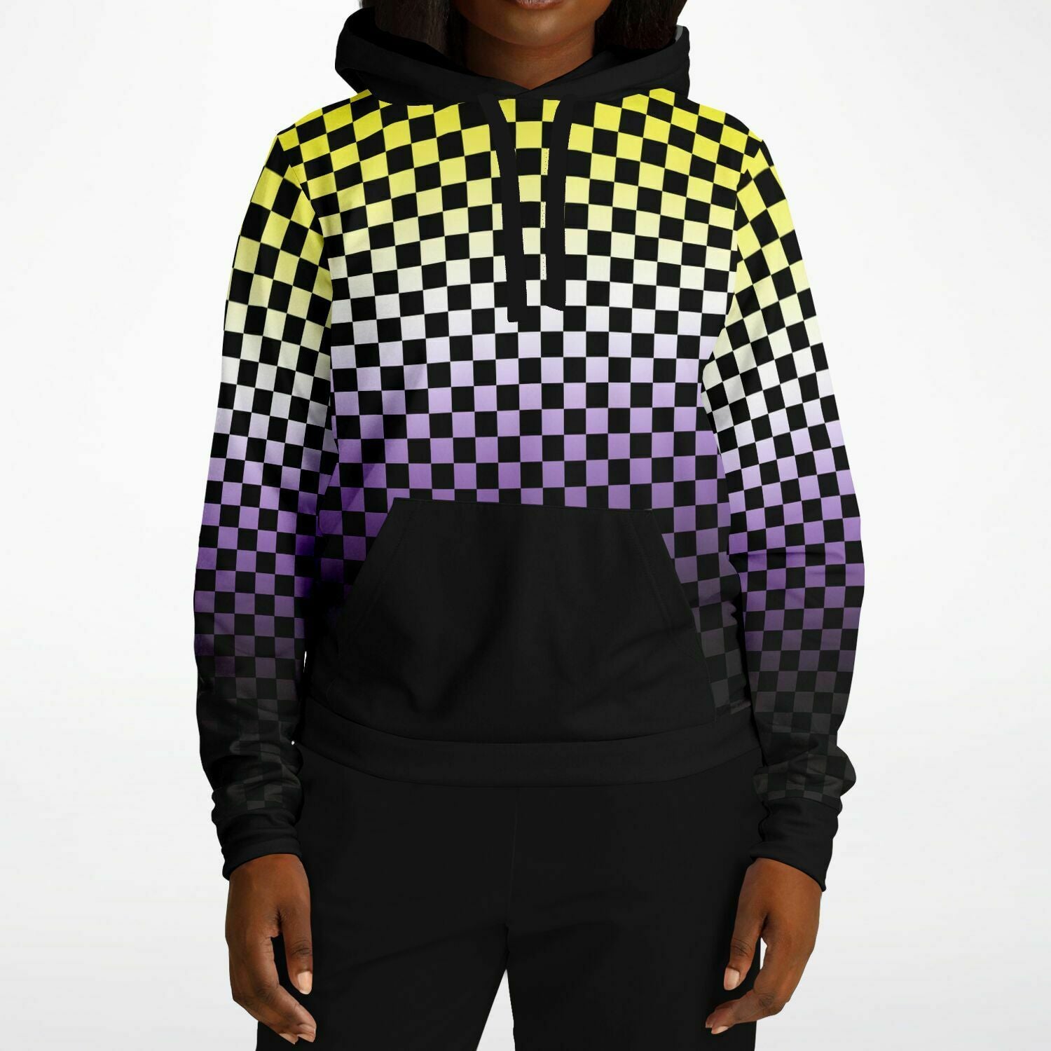 Non-binary Pride Black Contrast Checkered Pullover Hoodie Fashion Hoodie - AOP PRIDE MODE