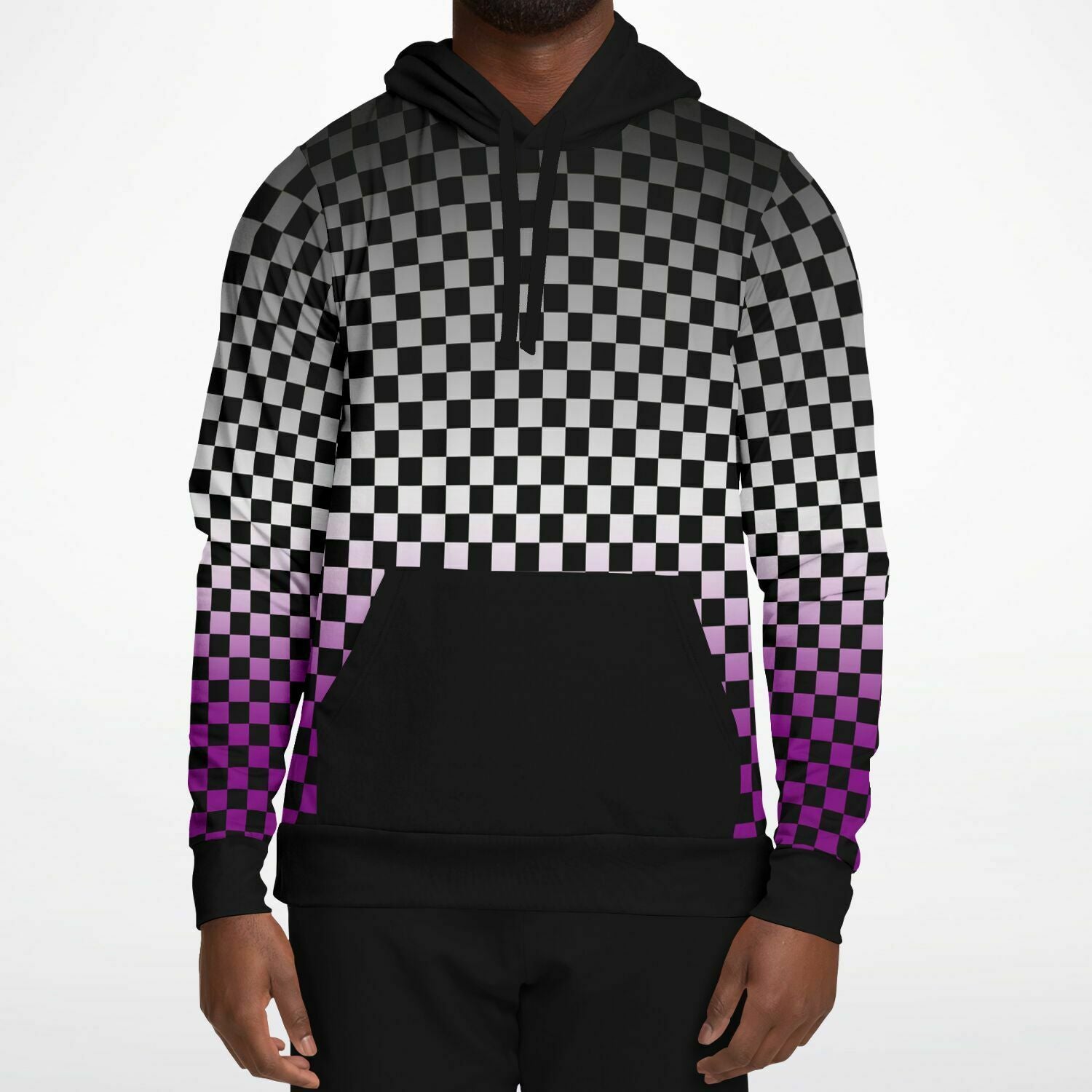 Asexual Pride Black Contrast Checkered Pullover Hoodie Fashion Hoodie - AOP PRIDE MODE