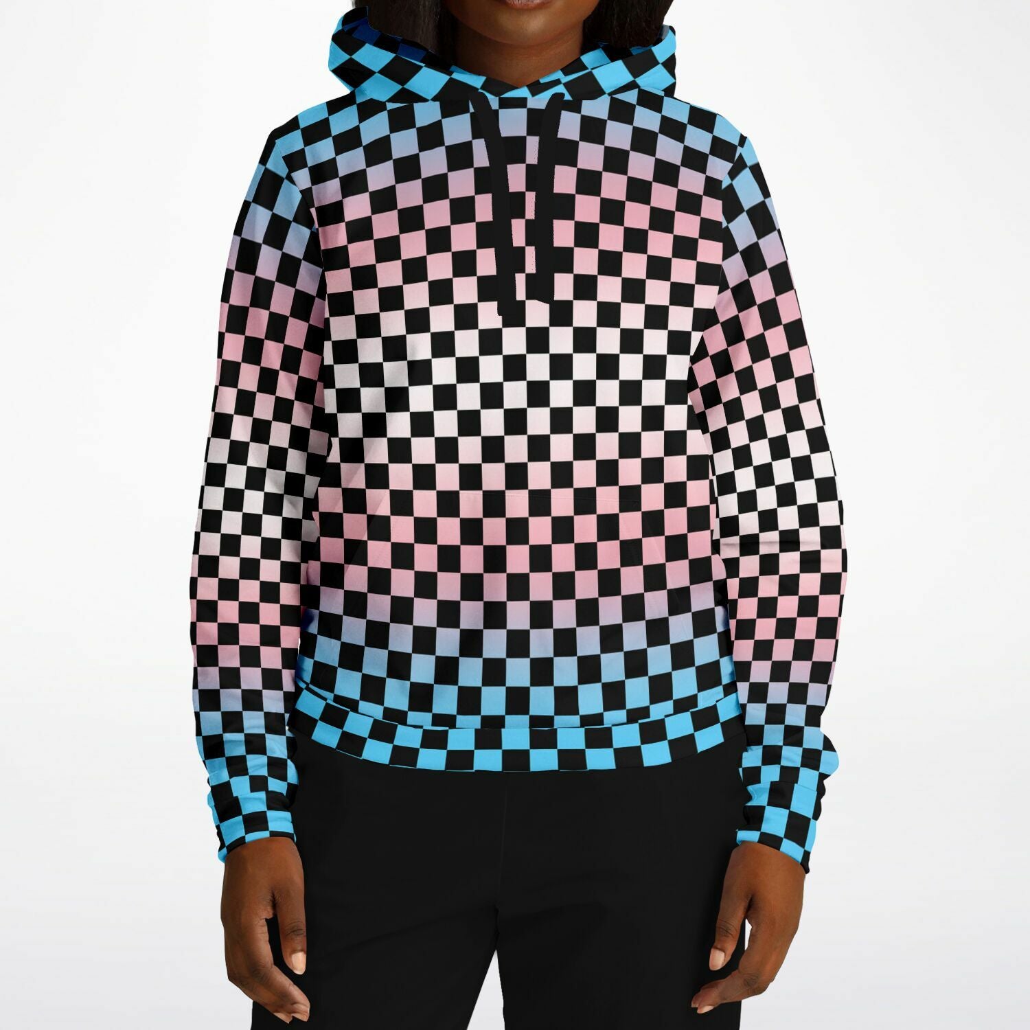 Transgender Pride Black Checkered Pullover Hoodie