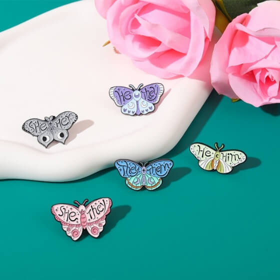 Pronoun Butterfly Enamel Pin Pin PRIDE MODE