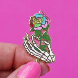 Rainbow Rose in Skeleton Hand Pin Pin PRIDE MODE