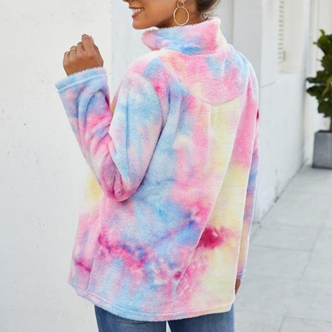 Rainbow Tie-Dye Fleece Zip Sweater Sweater PRIDE MODE