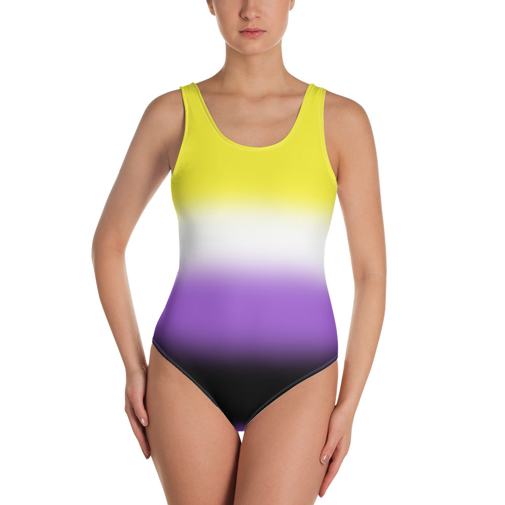 Non-binary Pride Ombre Open-back Swimsuit One-piece Swimsuit PRIDE MODE
