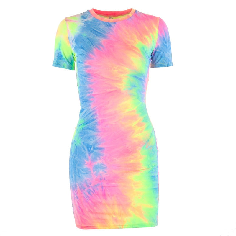 Rainbow Tie-Dye Bodycon T-shirt Dress Dress PRIDE MODE